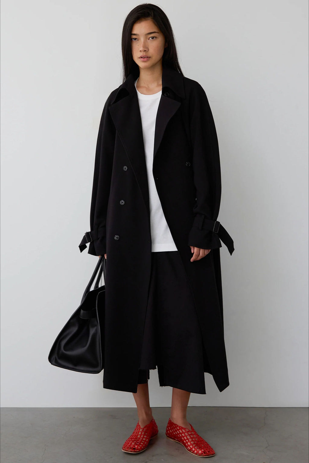 Double Breasted Belted Longline Trench Coat