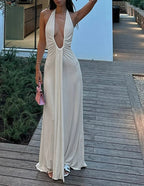Solid Shirring Halter Maxi Dress