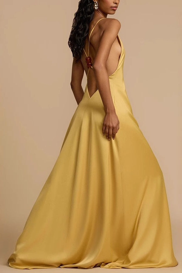 Satin Deep V Backless Maxi  Silk Dress Secondary image