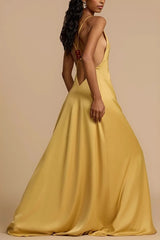 Satin Deep V Backless Maxi Sexy Silk Dress