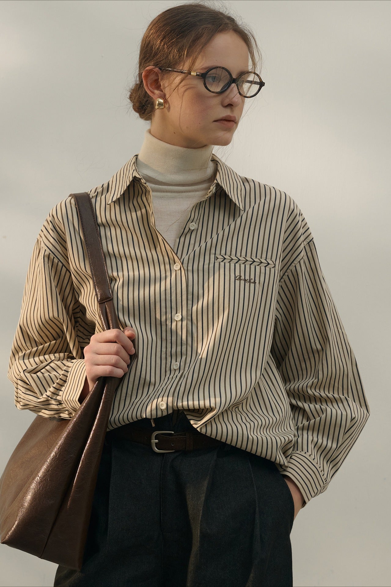 Color Block Stripe Collared Blouse Main image