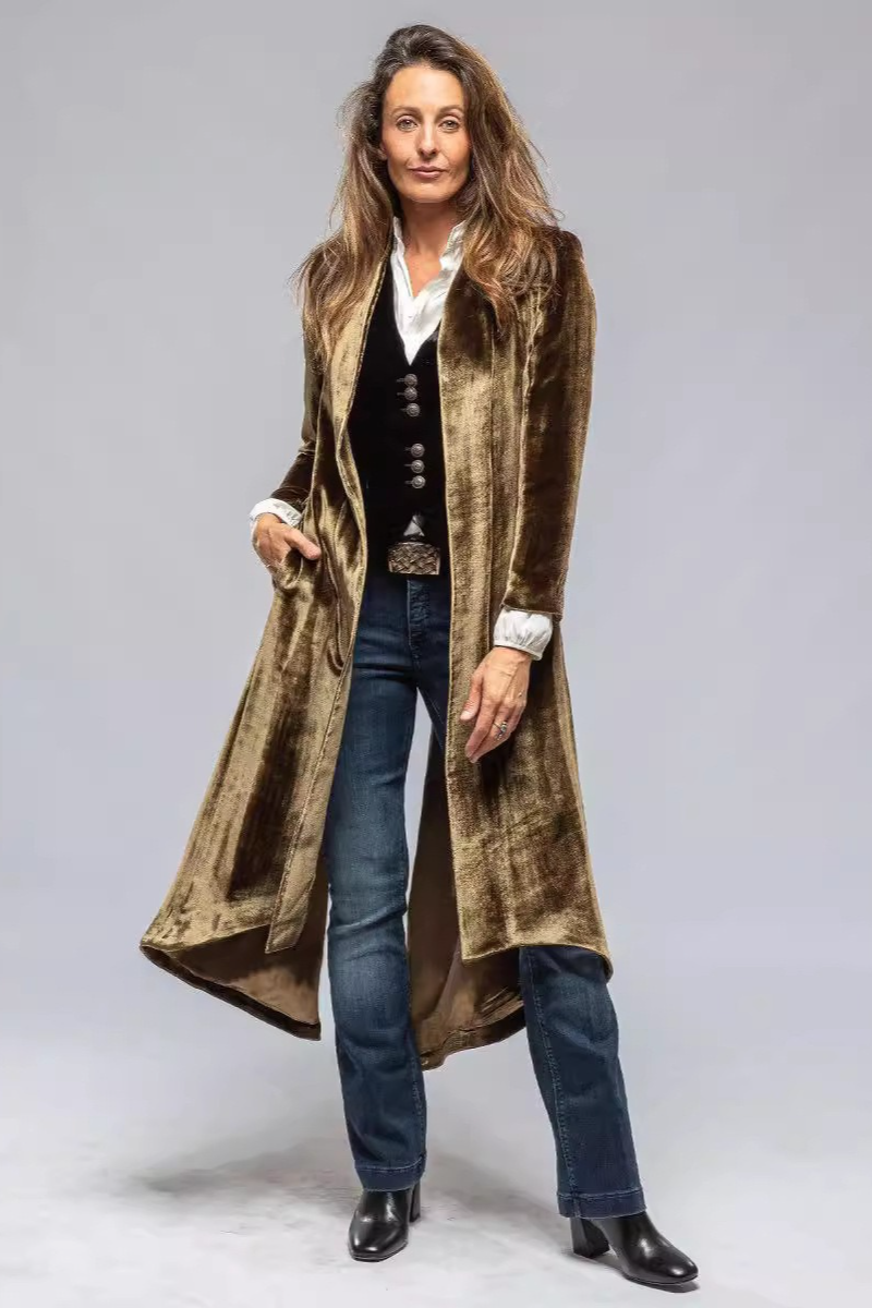 Velvet Solid Vintage Split Long Loose Cardigan Overcoat Main image