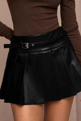 PU Leather Pleated High Waist Mini Skirt