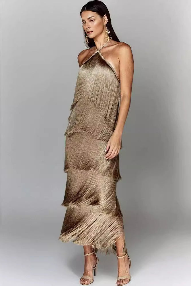 Chic Halter Fringe Backless Slit Cocktail Dress Secondary image