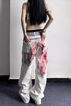 Tribal Print Layered Waist Loose Fit Jeans