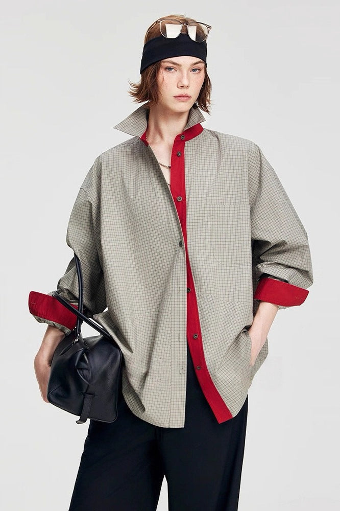 Plaid Cotton Collared Long Sleeve Top Secondary image