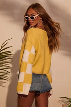 Colorblock Print Knit Sweater