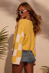 Colorblock Print Knit Sweater