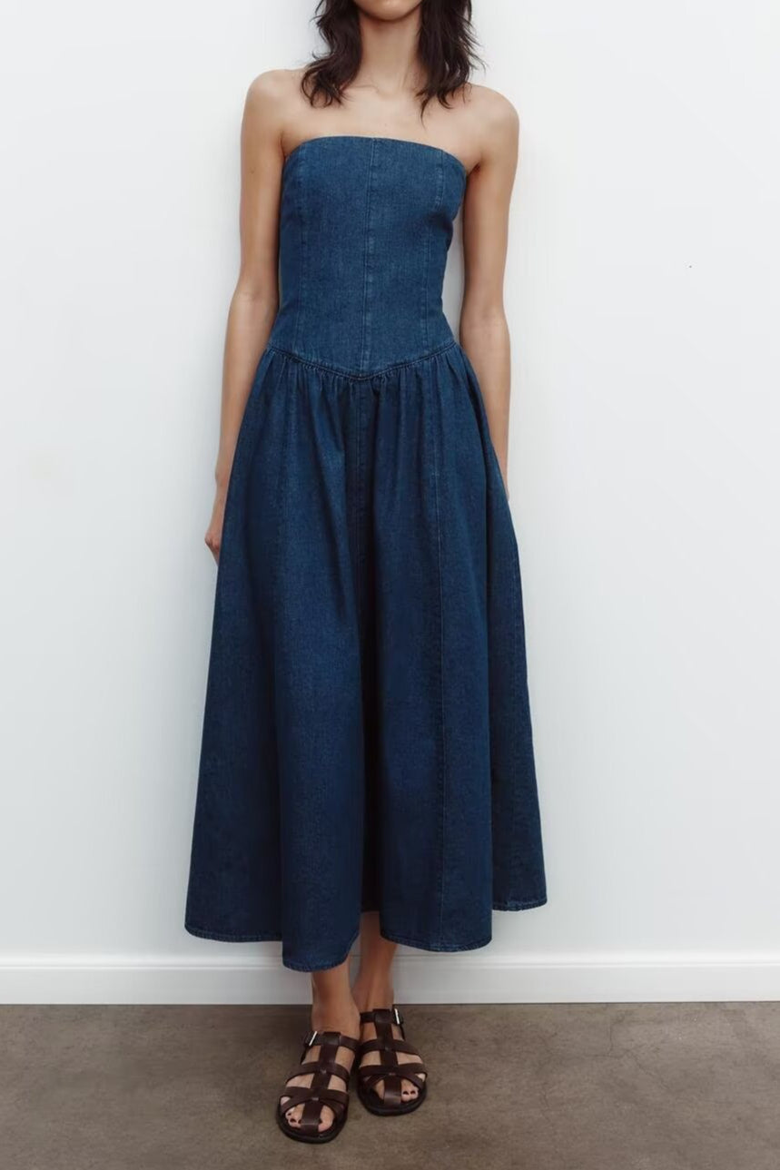 Strapless A-Line Denim Dress Main image