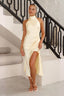 Halter Slim Solid Color Slit Sleeveless Maxi Cocktail Dress