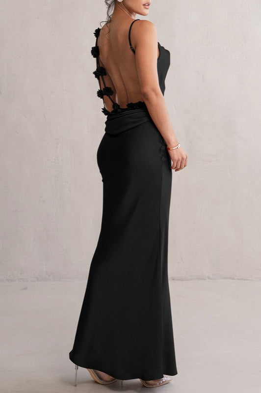 Elegant Satin Halter Backless Floral Bodycon Formal Dress Secondary image