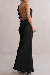 Elegant Satin Halter Backless Floral Bodycon Formal Dress