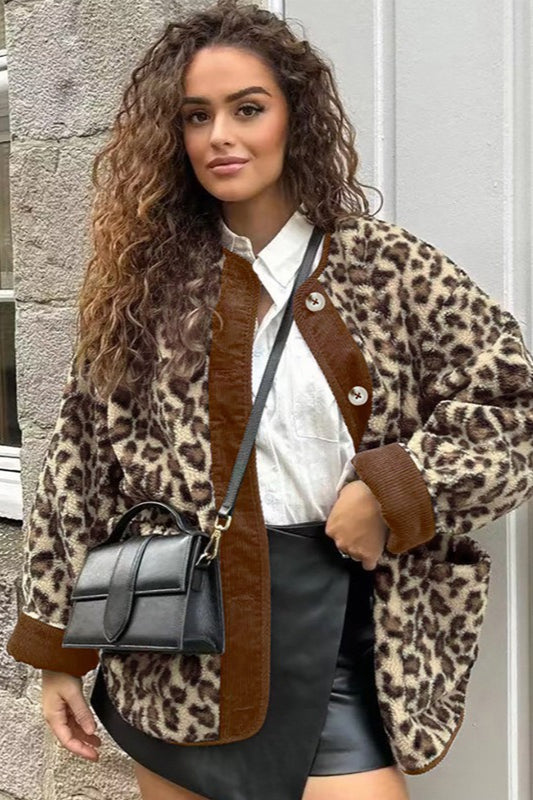 Oversized Leopard Lamb Fleece Coat Main image