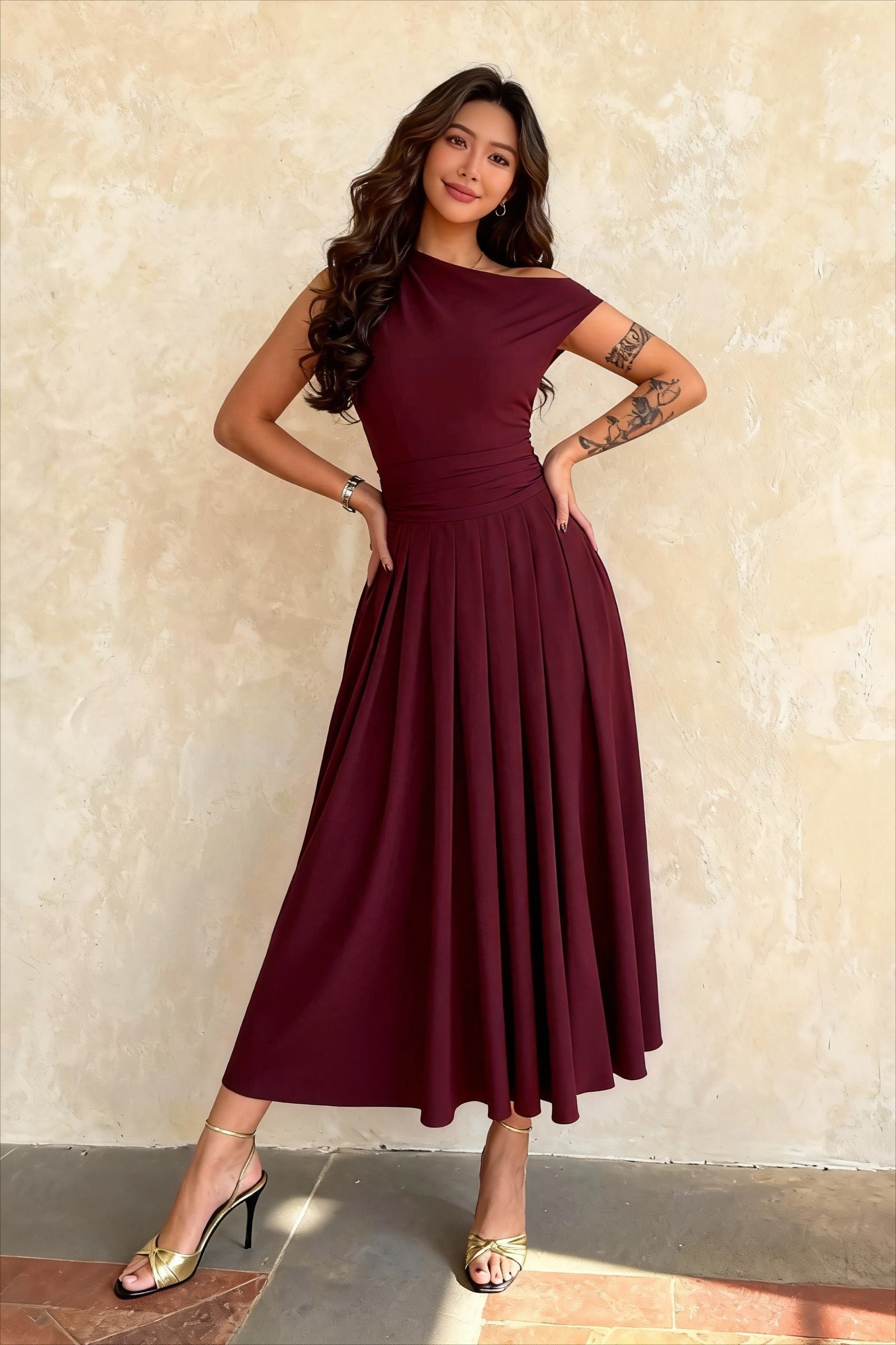 Light and Elegant Two-Tone Pleated Maxi Dress Main image