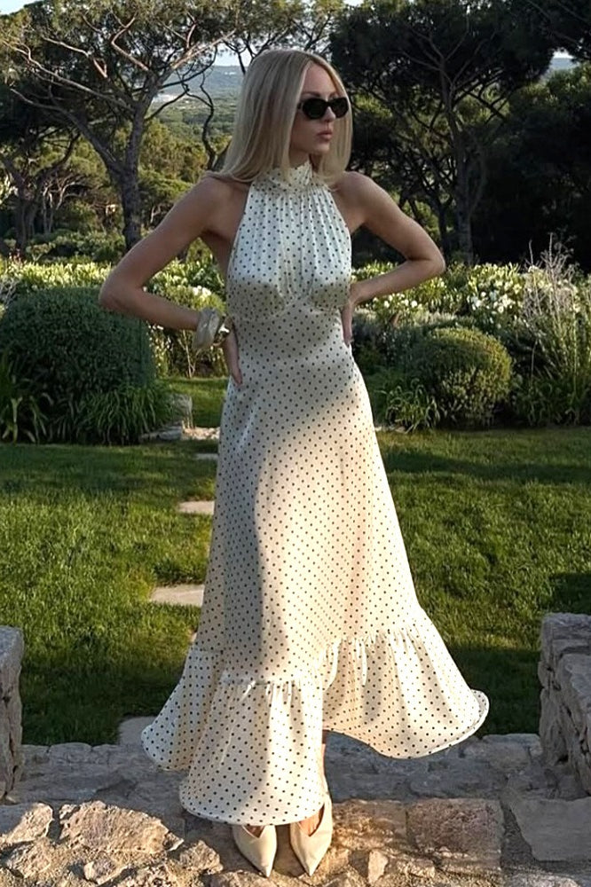 Polka Dot Backless Satin Maxi Dress Secondary image