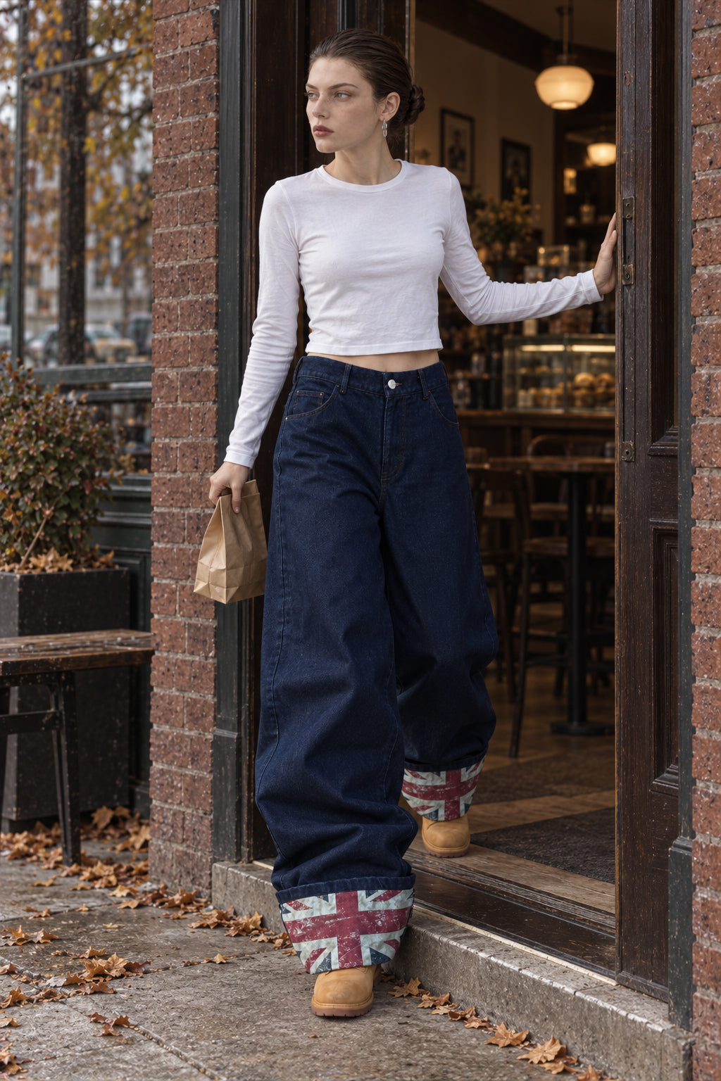 Street Cuffed Print Loose Jeans