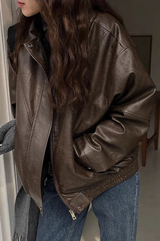 Retro Zipper PU Leather Motorcycle Jacket Secondary image