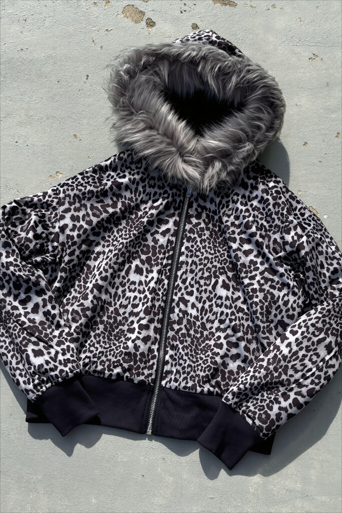 Reversible Leopard Panel Zip-Up Hoodie