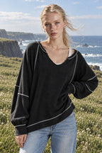 Contrast Stitch V Neck Sweatshirt