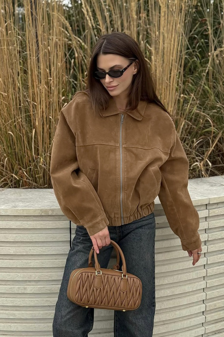 French Suede Notch Collar Trench Coat Main image