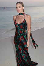 Floral Deep V Backless Maxi Dress