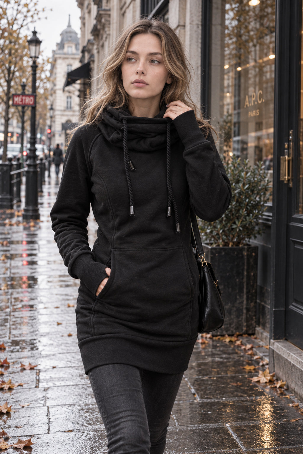 Hooded Drawstring Slim Fit Sweatshirt Main image