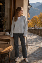 Pleated Knit O Neck Zipper Cardigan