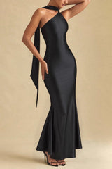 Sexy Halter Mermaid Satin Gown Silk Dress