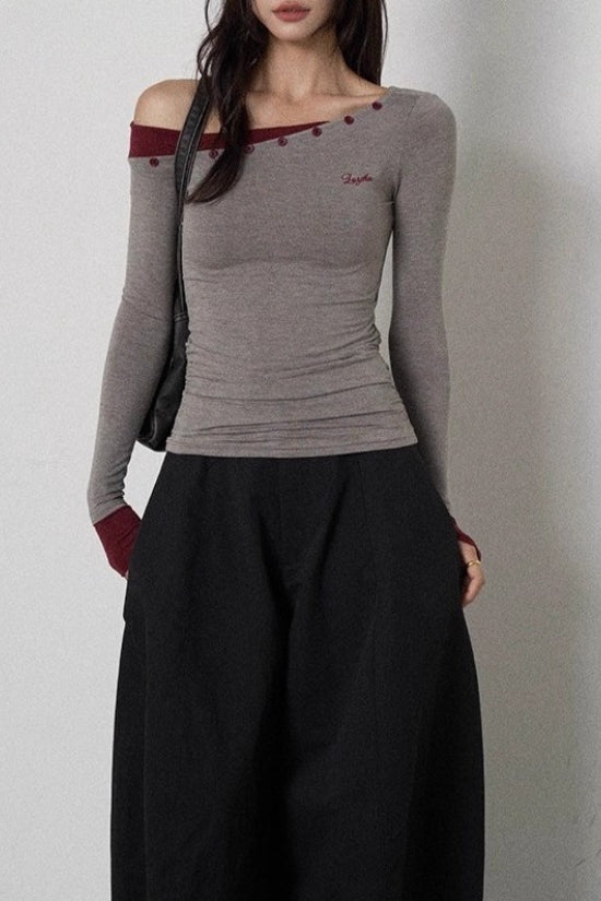 Color Block One Shoulder Knit Top Secondary image