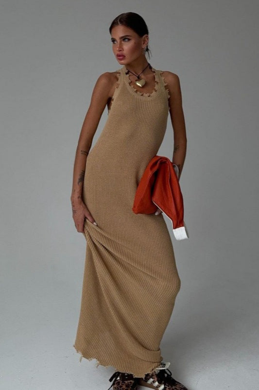 Distressed Slim Tank Top Knit Bodycon Maxi Sweater Dress Secondary image