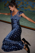 Polka Dot Lace Trim Cutout Maxi Dress
