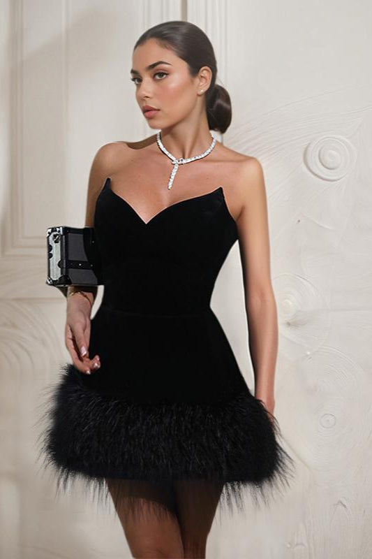 Faux Fur Hem Strapless Party Dress Secondary image