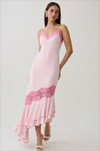 Lace Trim Backless Waist Cinched Mermaid Dress