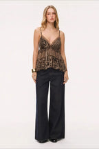 Leopard Chiffon Ruffled Cami Top
