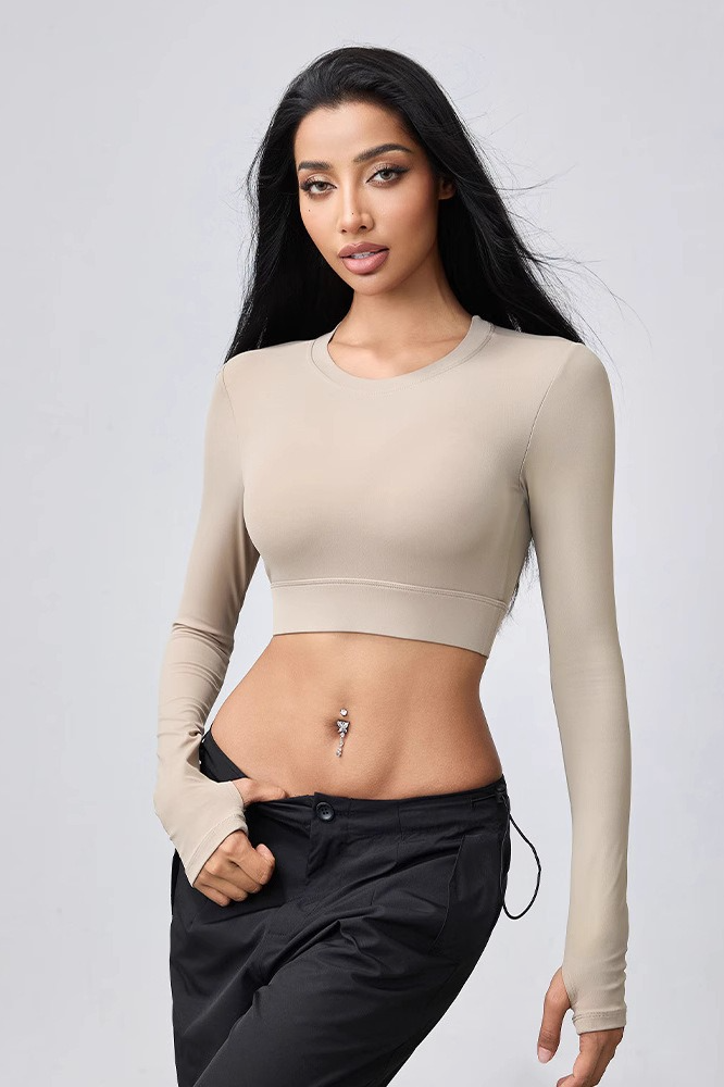 Backless Cutout Slim Thumbhole Yoga Crop Top Main image