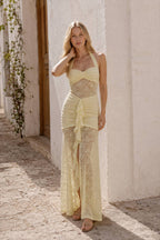 Lace Patchwork Ruched Maxi Dress