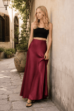 Silky Solid High Waist Satin Maxi Skirt
