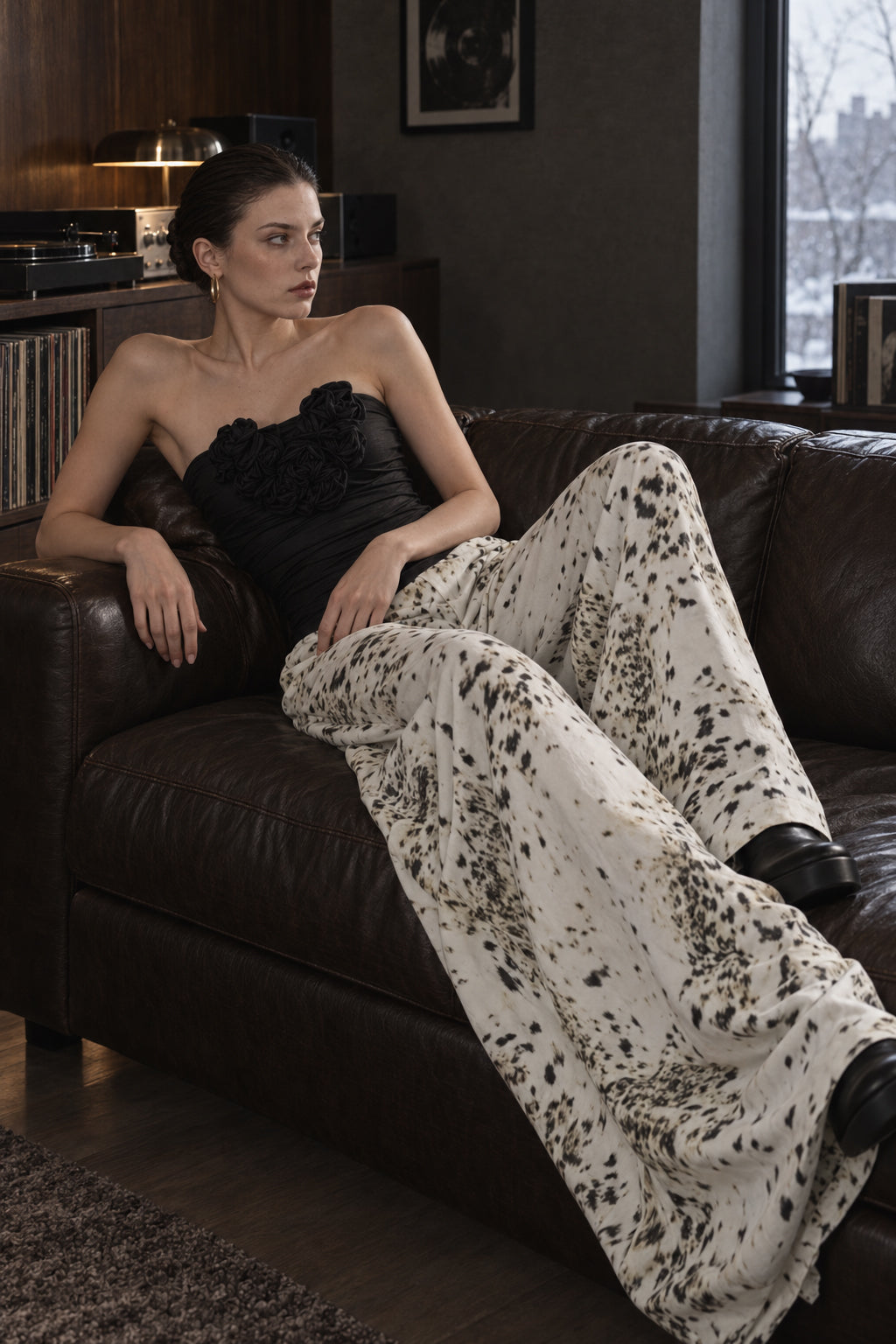 Retro Washed Leopard Wide Leg Jeans