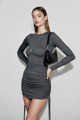 Drawstring Bandage Long Sleeve Mini Dress