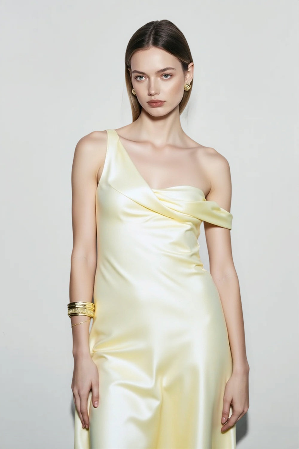 Solid Color Asymmetrical Shoulder Backless Strapless  Formal Dress Secondary image