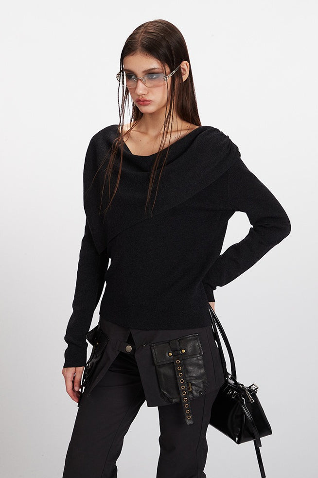 Draped Cowl Neck Slim Knit Top Secondary image