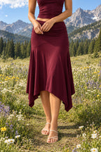 Chic Solid Ruffle Hem Midi Skirt
