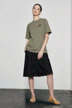 Lace Trim Acetate Midi Vacation Skirt