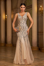 Sleeveless V Neck Sequin Mermaid Prom Dress