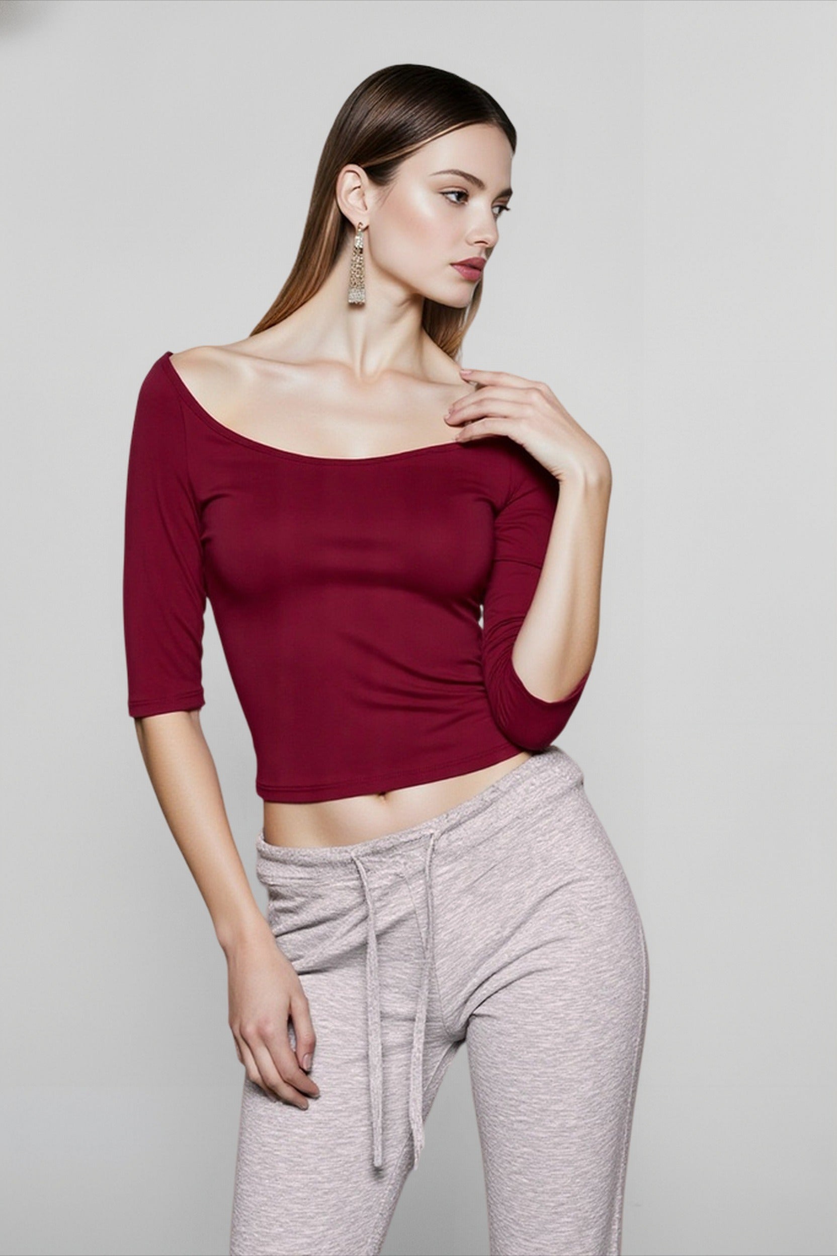 Deep U Neck Fitted T-shirts Main image