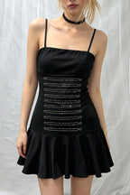 Rhinestone Double Button Ruffle Mini Dress
