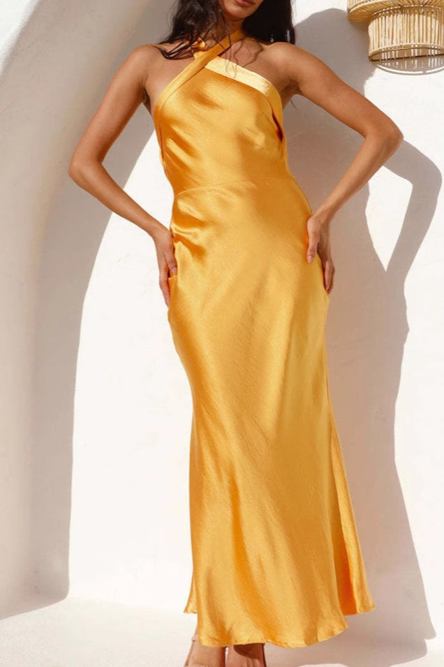 Halter Satin Solid Slim-Fit Cocktail Silk Dress Main image