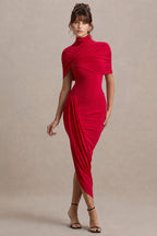 Solid Ruched Bodycon Cape Party Dress