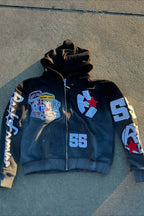 Racing Patch Graphic Cropped Zip Hoodie