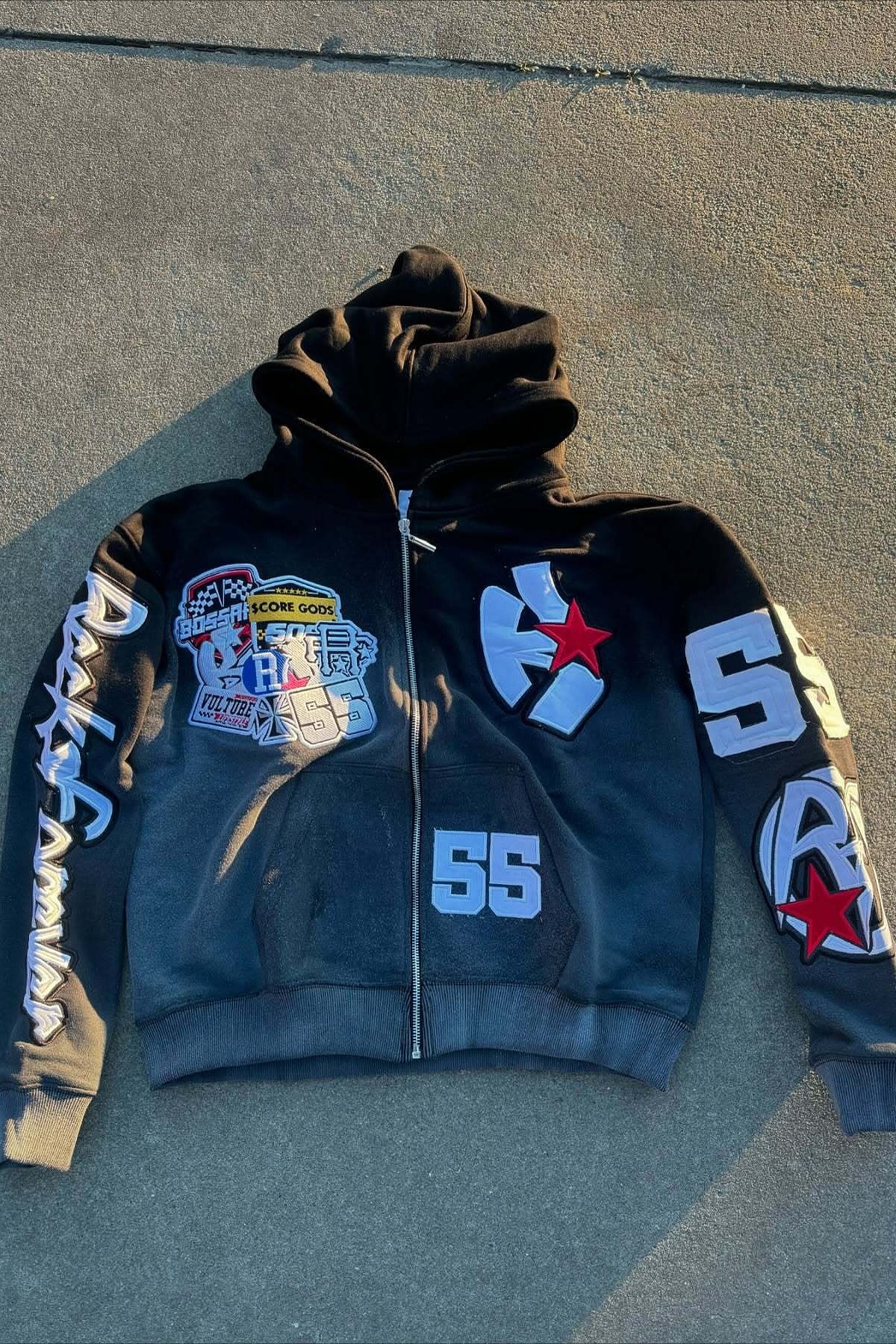 Racing Patch Graphic Cropped Zip Hoodie
